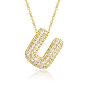 Bubble Letter -U Luxurious And Fashionable Light Luxury Trend Jewelry Silver Pendant Set With Top-quality Moissanite, Made Of S925 Silver Electroplated With Gold Material.