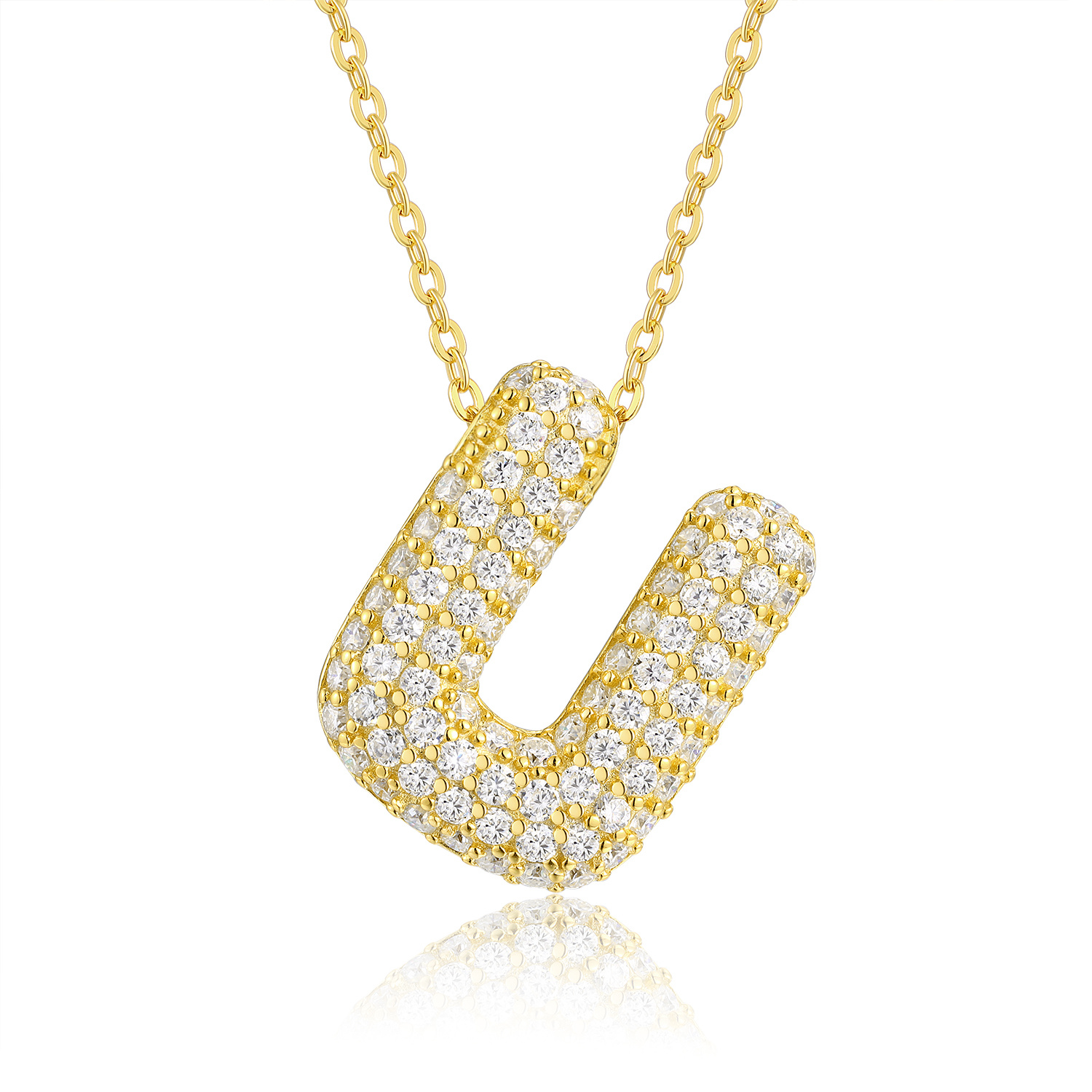 Bubble Letter -U Luxurious And Fashionable Light Luxury Trend Jewelry Silver Pendant Set With Top-quality Moissanite, Made Of S925 Silver Electroplated With Gold Material.