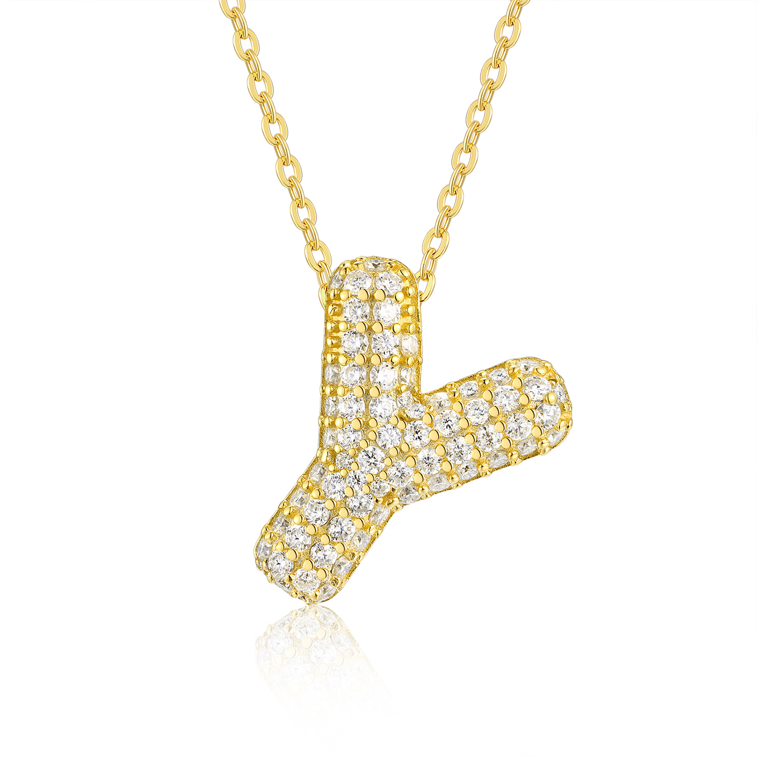 Bubble Letter -Y Luxurious And Fashionable Light Luxury Trend Jewelry Silver Pendant Set With Top-quality Moissanite, Made Of S925 Silver Electroplated With Gold Material.