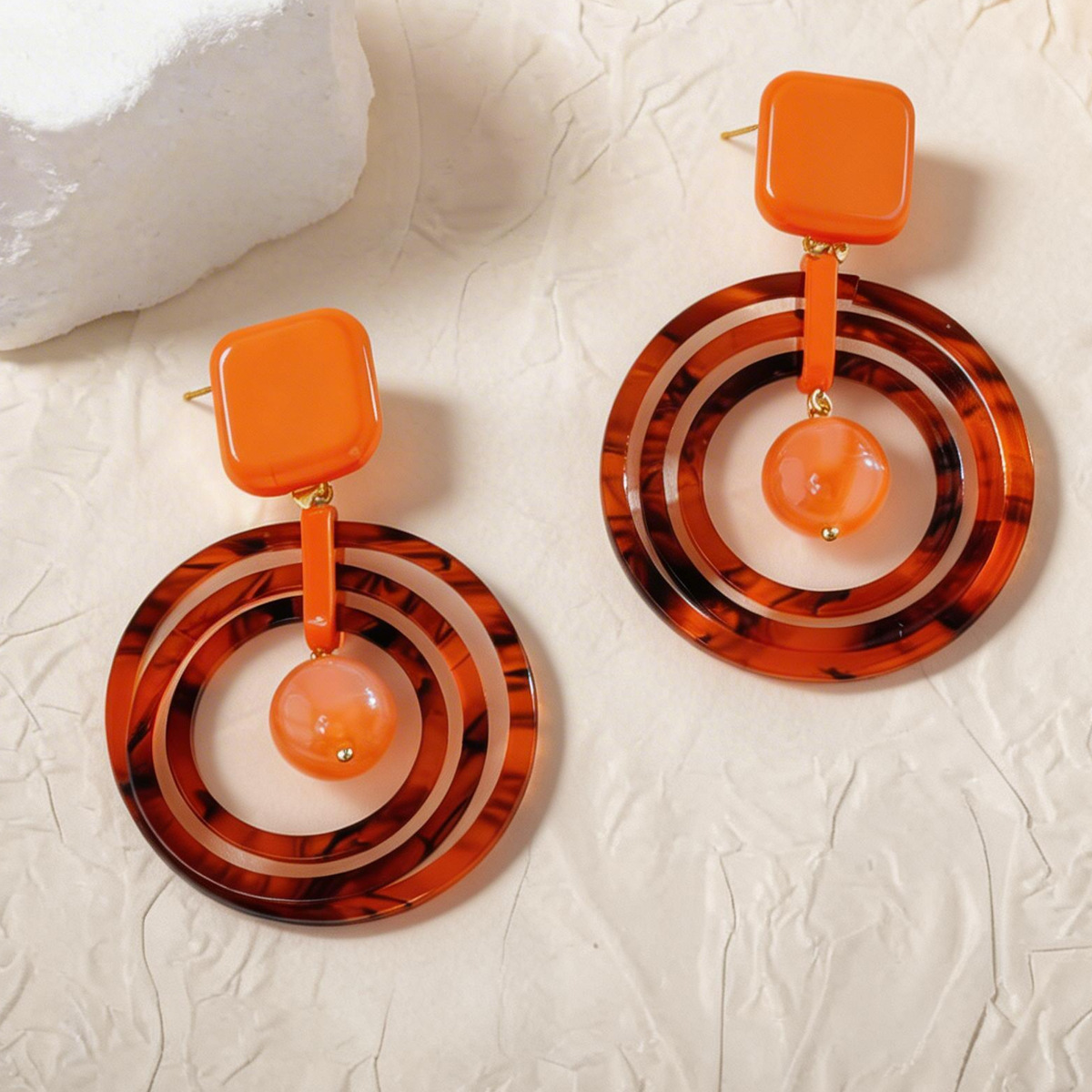 Silver Needle Acrylic Multi-Layer Round Earrings