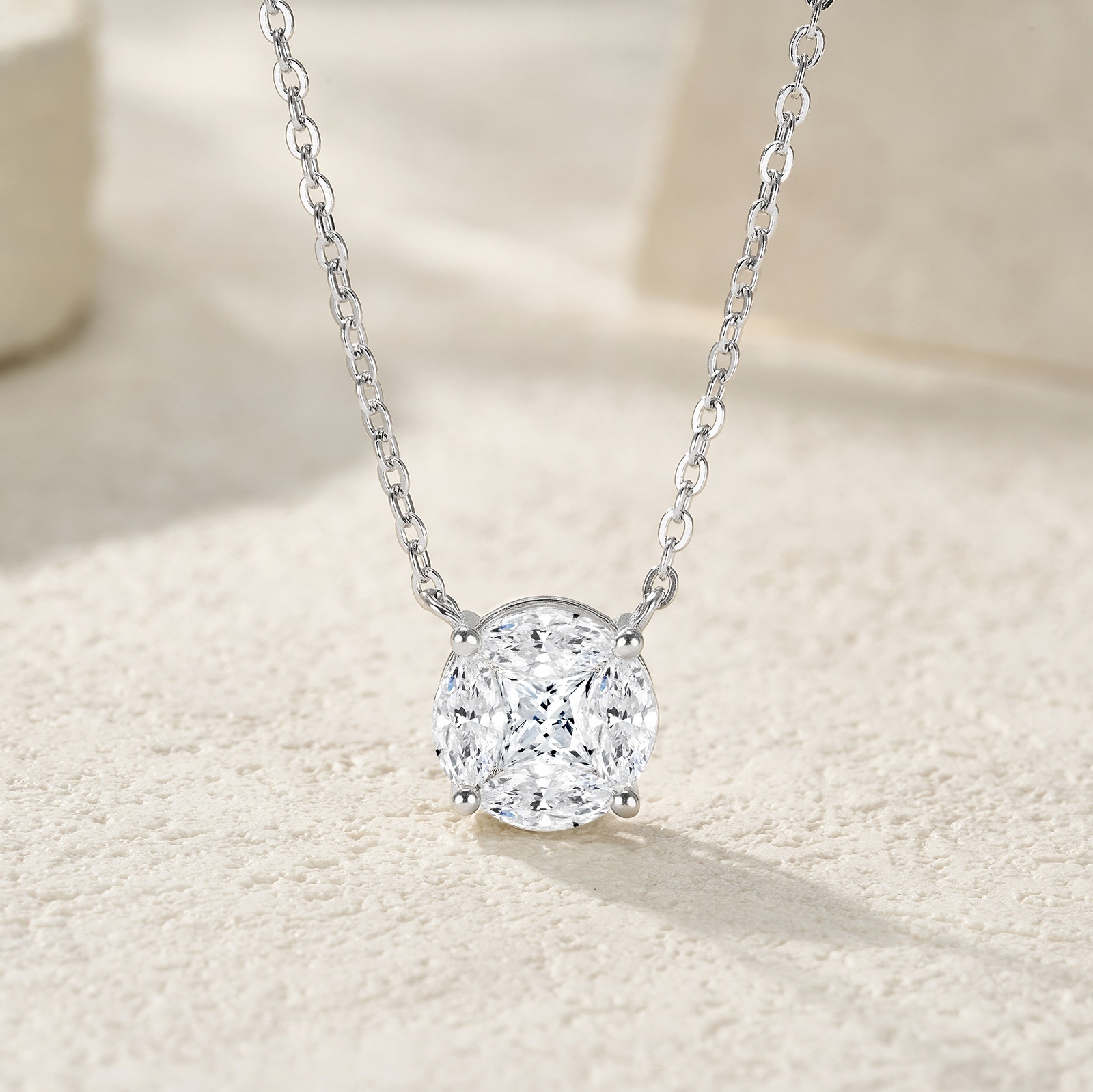 A Luxurious And Fashionable Minimalist Jewelry Pendant Necklace Featuring Top-quality Moissanite, Made Of S925 Silver Electroplated With Platinum.