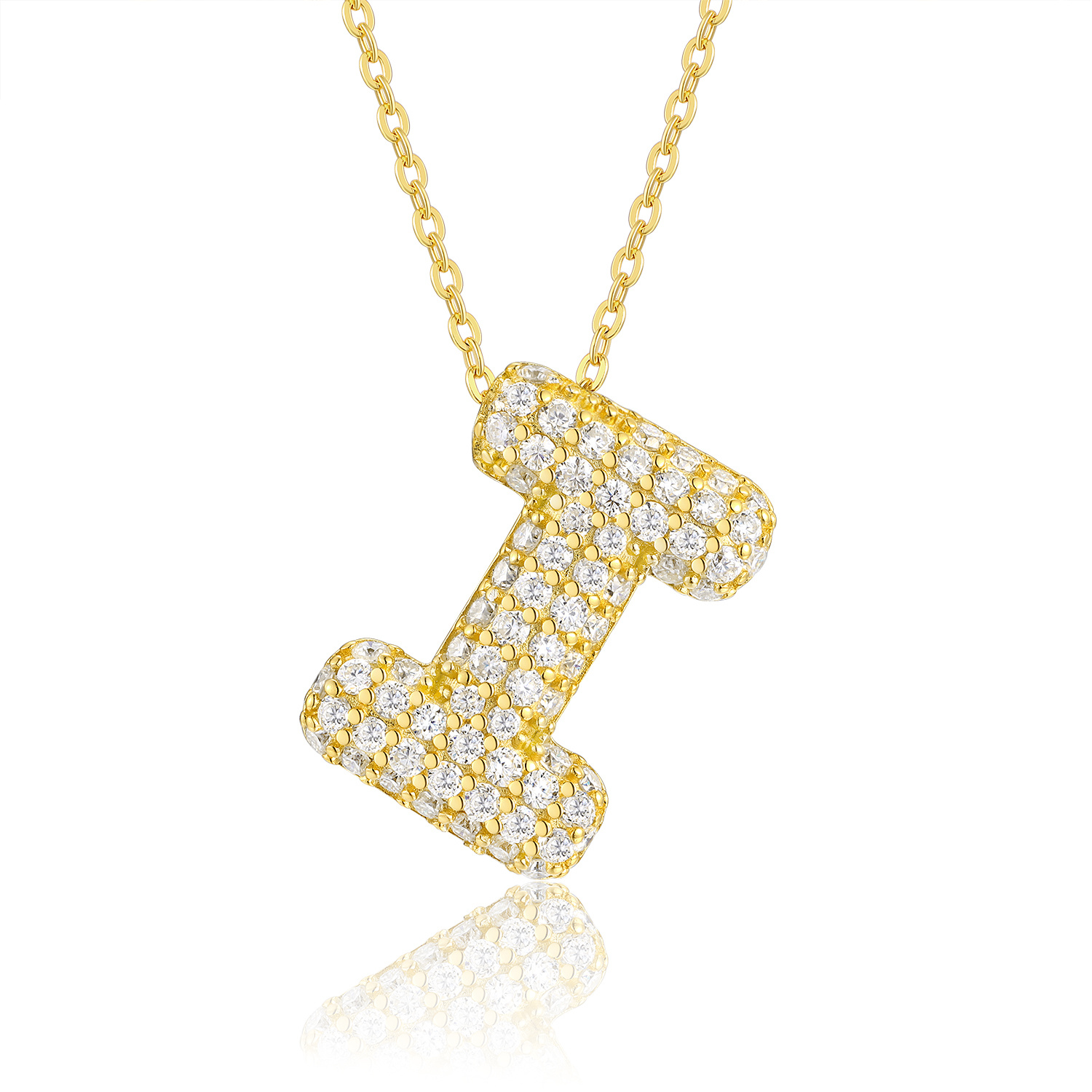 Bubble Letter - I Set With Top-quality Moissanite, This Luxurious And Fashionable Light Luxury Trend Jewelry Silver Pendant Necklace Features S925 Silver Electroplated With Gold.