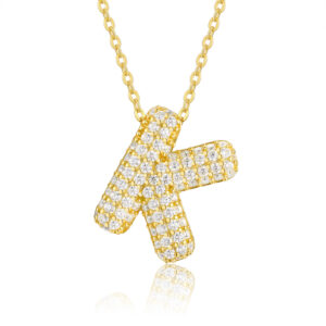 Bubble Letter – K Set With Top-quality Moissanite, This Luxurious And Fashionable Light Luxury Trend Jewelry Silver Pendant Necklace Features S925 Silver Electroplated With Gold.