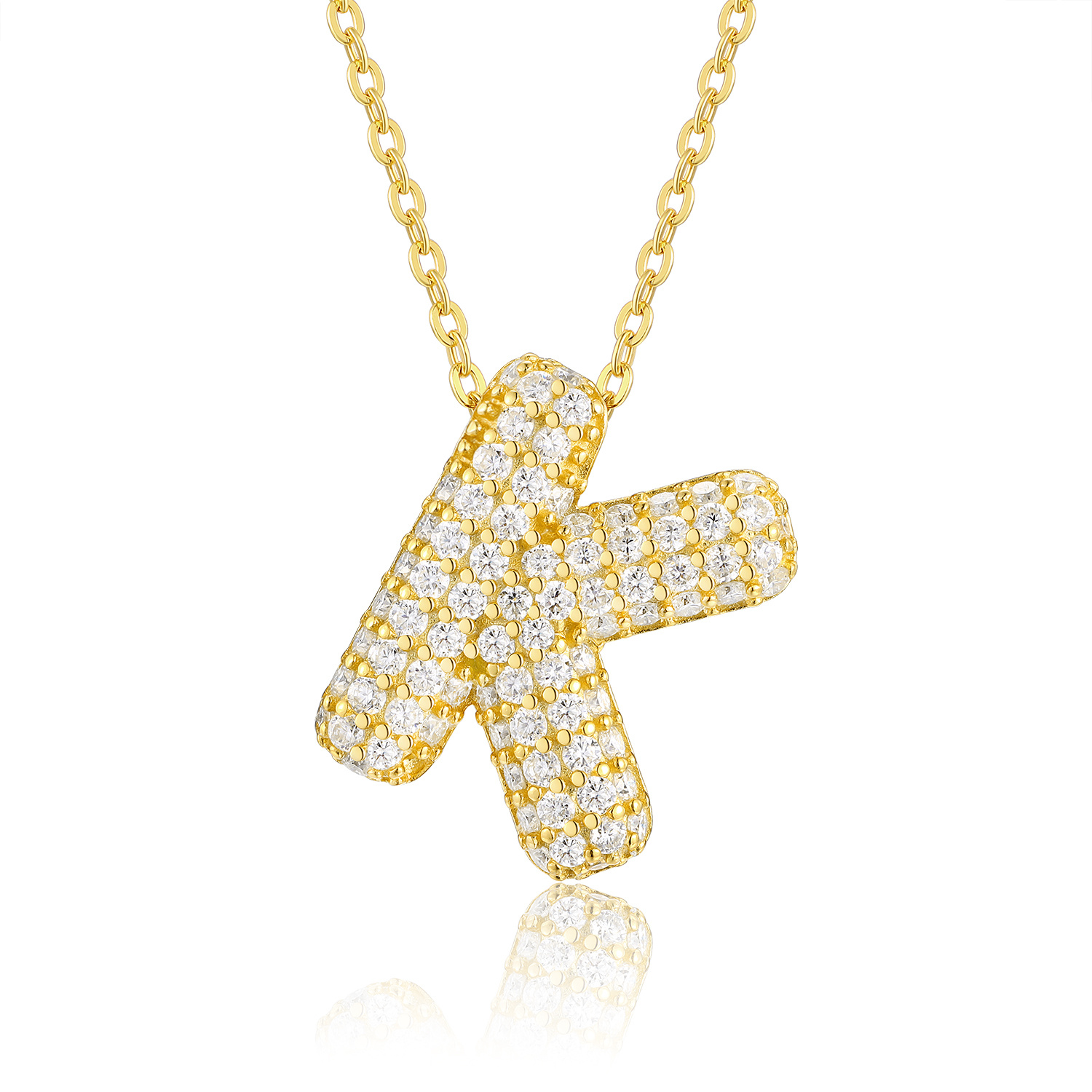Bubble Letter - K Set With Top-quality Moissanite, This Luxurious And Fashionable Light Luxury Trend Jewelry Silver Pendant Necklace Features S925 Silver Electroplated With Gold.