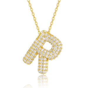 Bubble Letters – R Set With Top-quality Moissanite In A Luxurious And Fashionable Minimalist Jewelry Pendant For Necklaces. Made Of S925 Silver Electroplated With Gold.