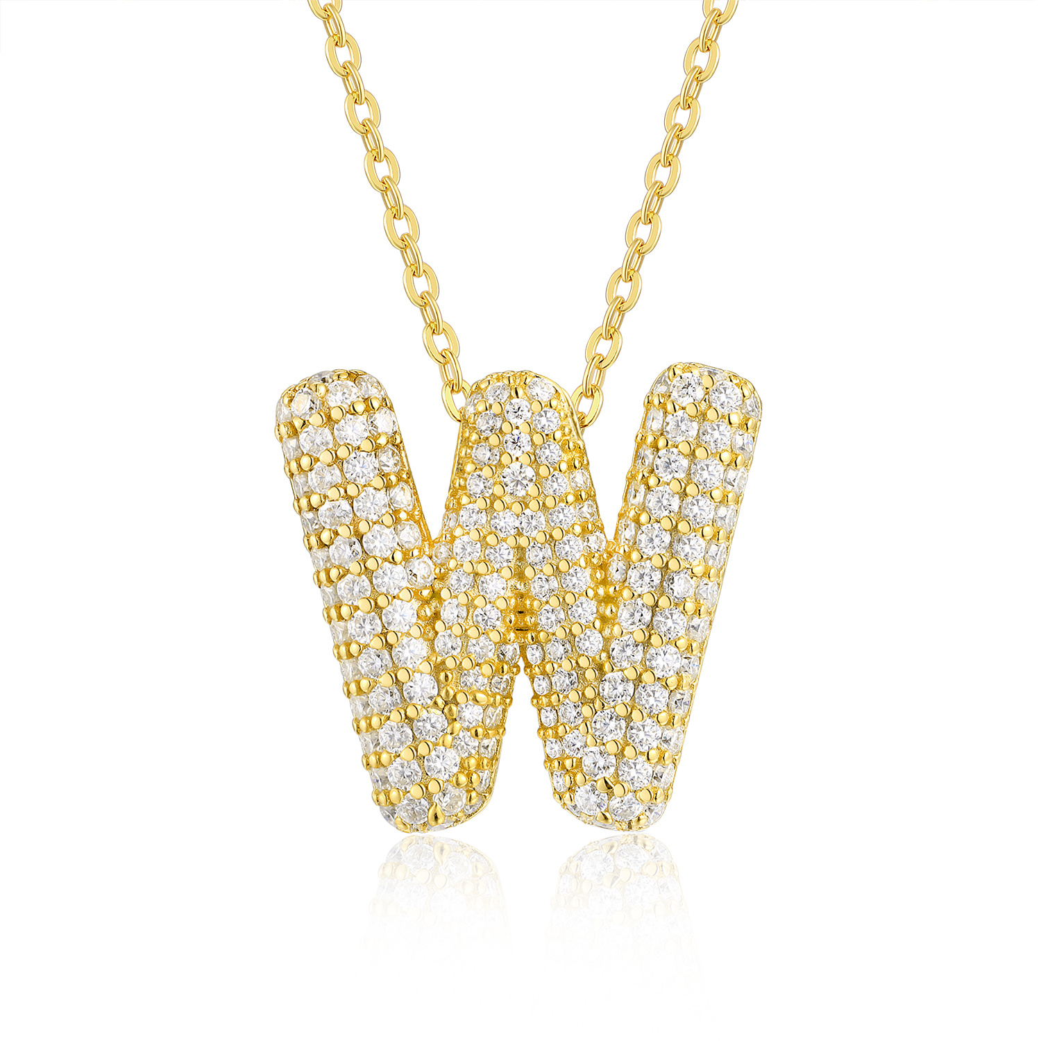 Bubble Letter - W Set With Top-quality Moissanite, This Luxurious And Fashionable Light Luxury Trend Jewelry Silver Pendant Necklace Features S925 Silver Electroplated With Gold.