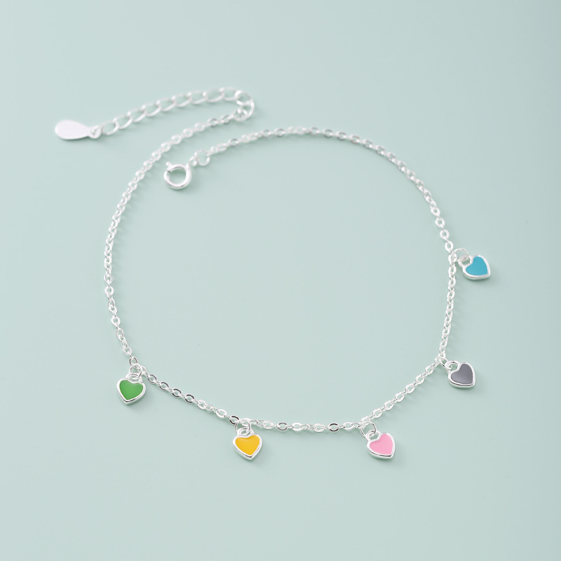 925 Sterling Silver Colorful Heart Oil-Drop Anklet For Women