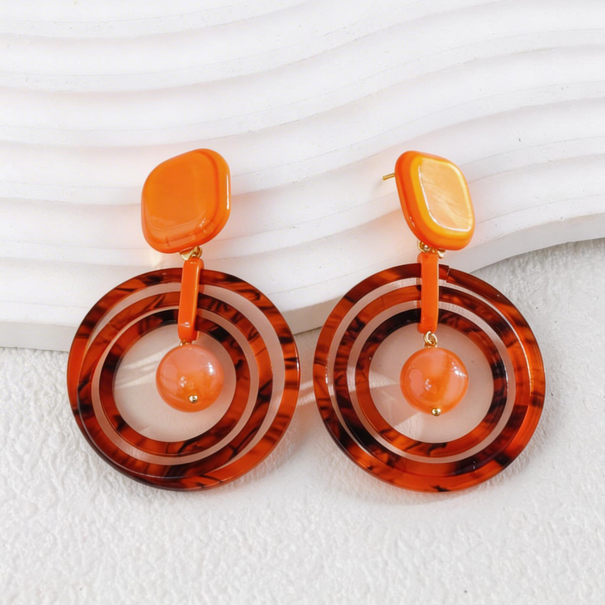 Silver Needle Acrylic Multi-Layer Round Earrings