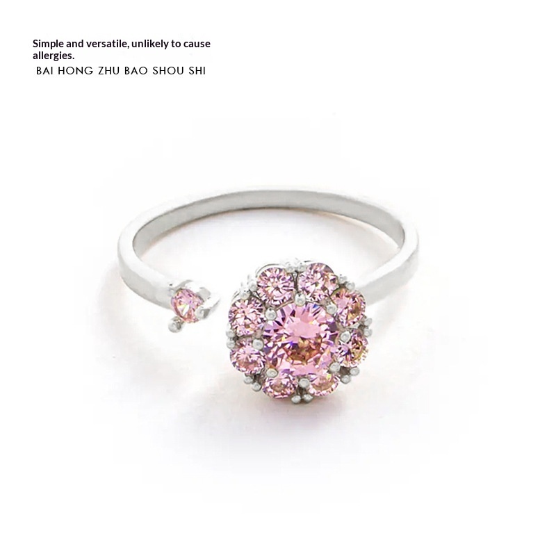 Womens Fashionable Rotatable Simple Elegant All-Match Ring With Flower Design