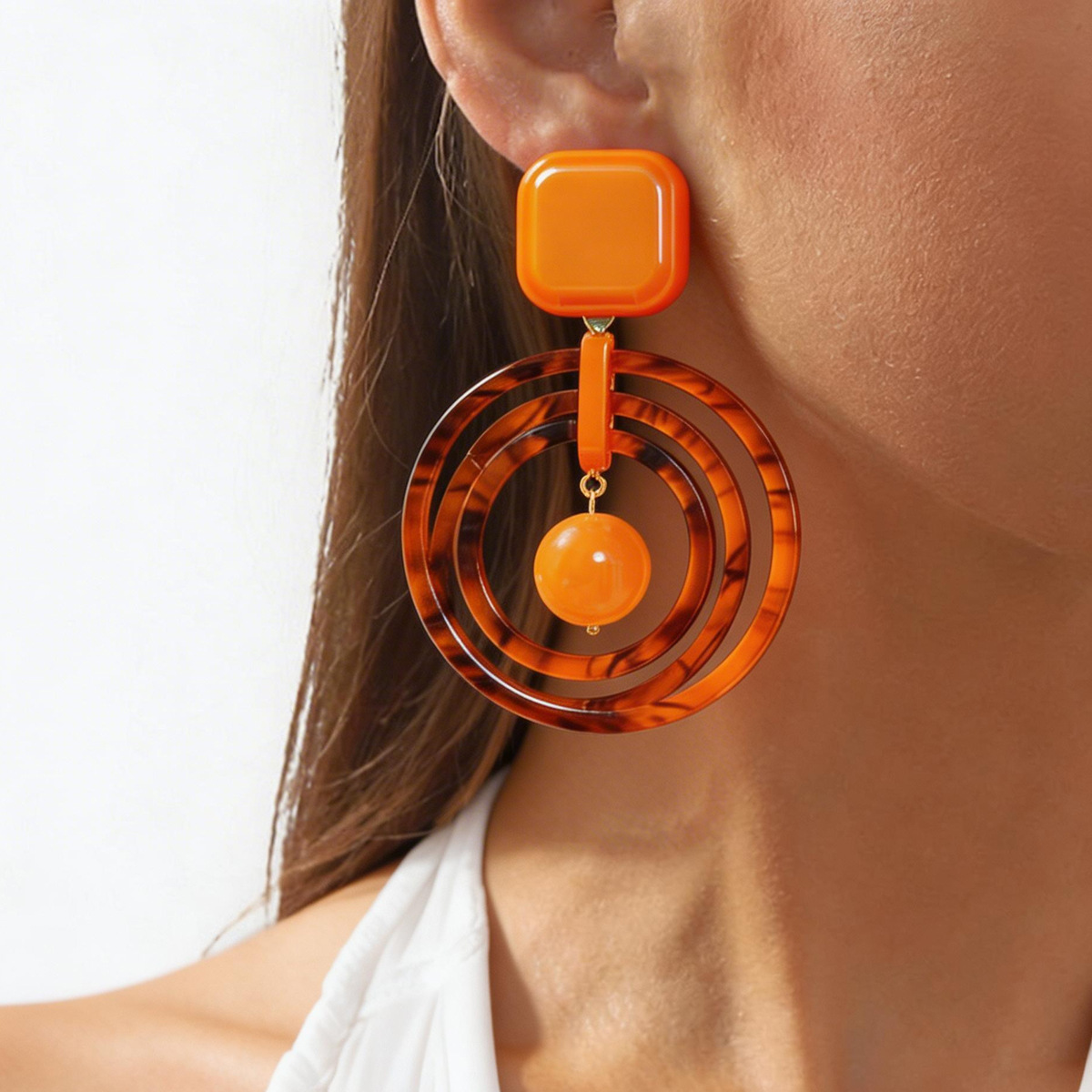 Silver Needle Acrylic Multi-Layer Round Earrings