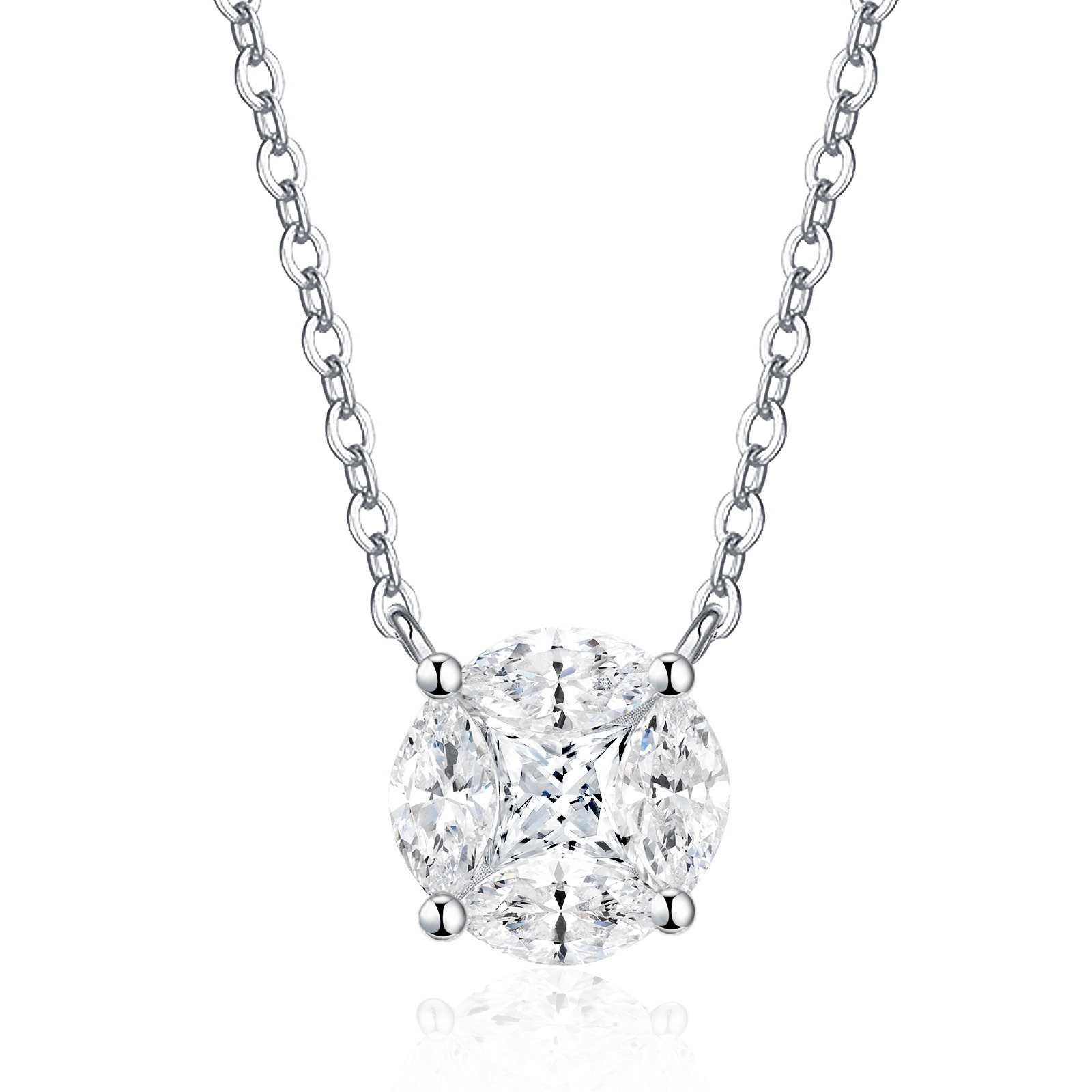 A Luxurious And Fashionable Minimalist Jewelry Pendant Necklace Featuring Top-quality Moissanite, Made Of S925 Silver Electroplated With Platinum.