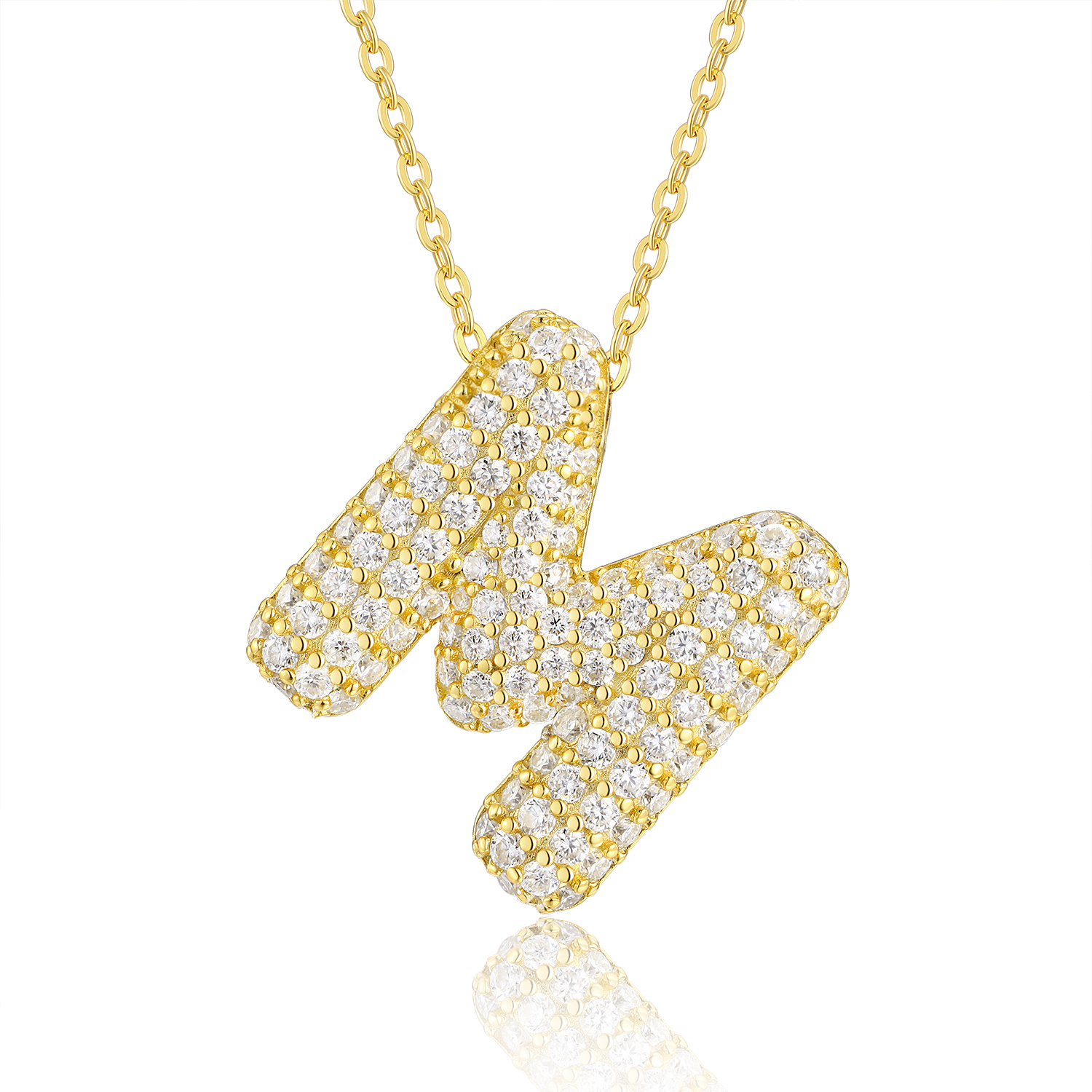 Bubble Letters - M Set With Top-quality Moissanite, This Luxurious And Fashionable Light Luxury Trend Jewelry Silver Pendant Necklace Features S925 Silver Electroplated With Gold.