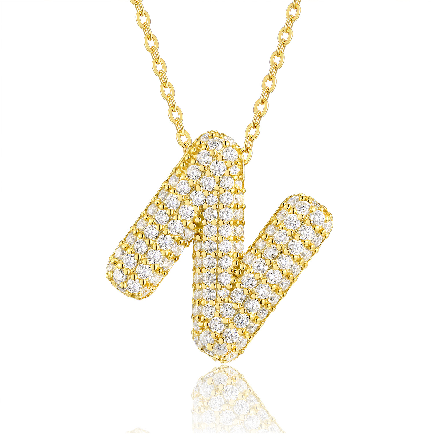Bubble Letter - N-shaped Jewelry Pendant Featuring Top-quality Moissanite, In A Luxurious And Fashionable Light Luxury Trend. Made Of S925 Silver Electroplated With Gold.
