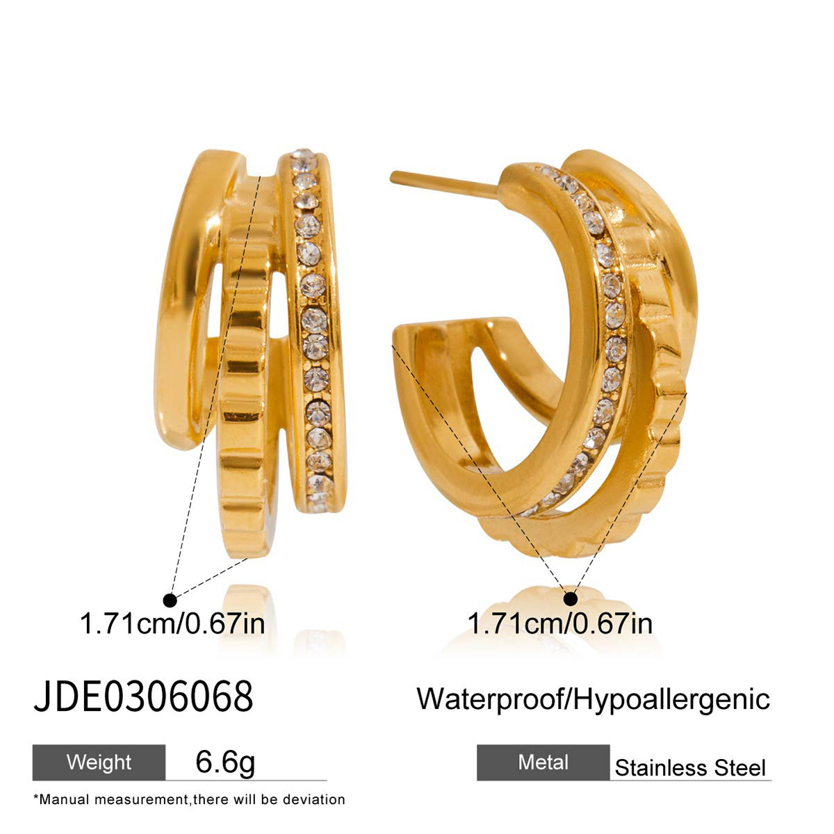 Stainless Steel Rhinestone Earrings For Women