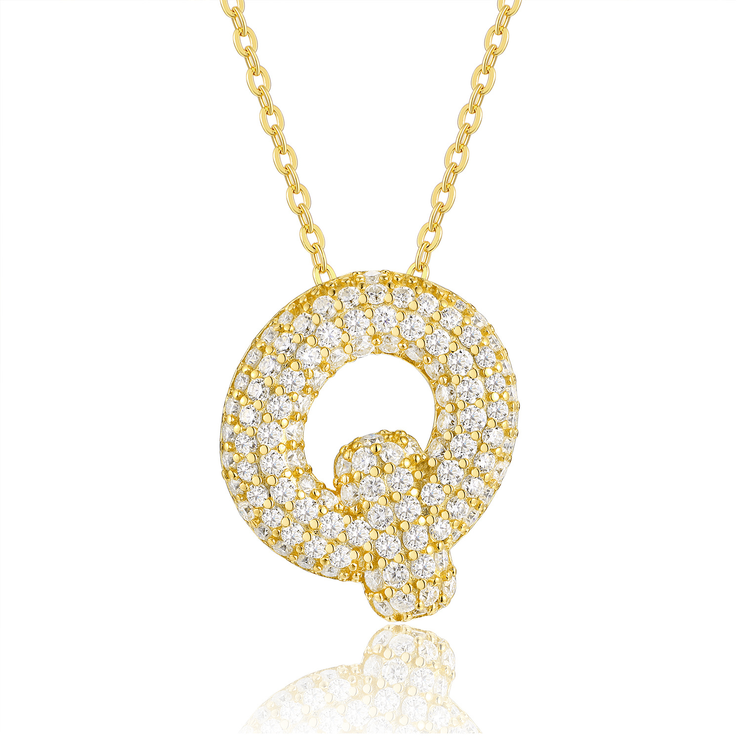 Bubble Letter -Q Luxurious And Fashionable Light Luxury Trend Jewelry Silver Pendant Set With Top-quality Moissanite, Made Of S925 Silver Electroplated With Gold Material.