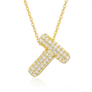 Bubble Letter -T Luxurious And Fashionable Light Luxury Trend Jewelry Silver Pendant Set With Top-quality Moissanite, Made Of S925 Silver Electroplated With Gold Material.