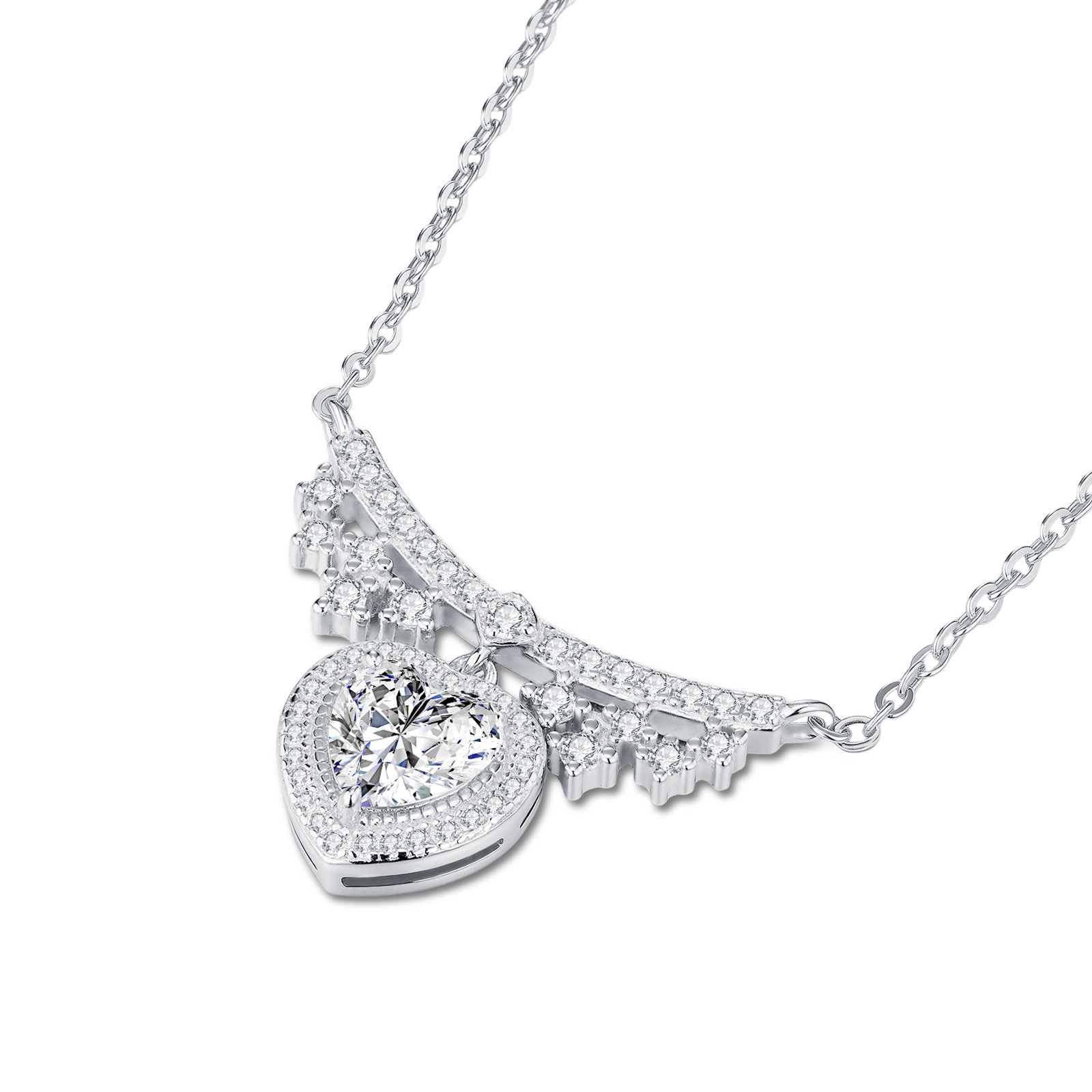 A Luxurious And Fashionable Minimalist Jewelry Pendant Necklace Featuring Top-quality Moissanite, Made Of S925 Silver Electroplated With Platinum.