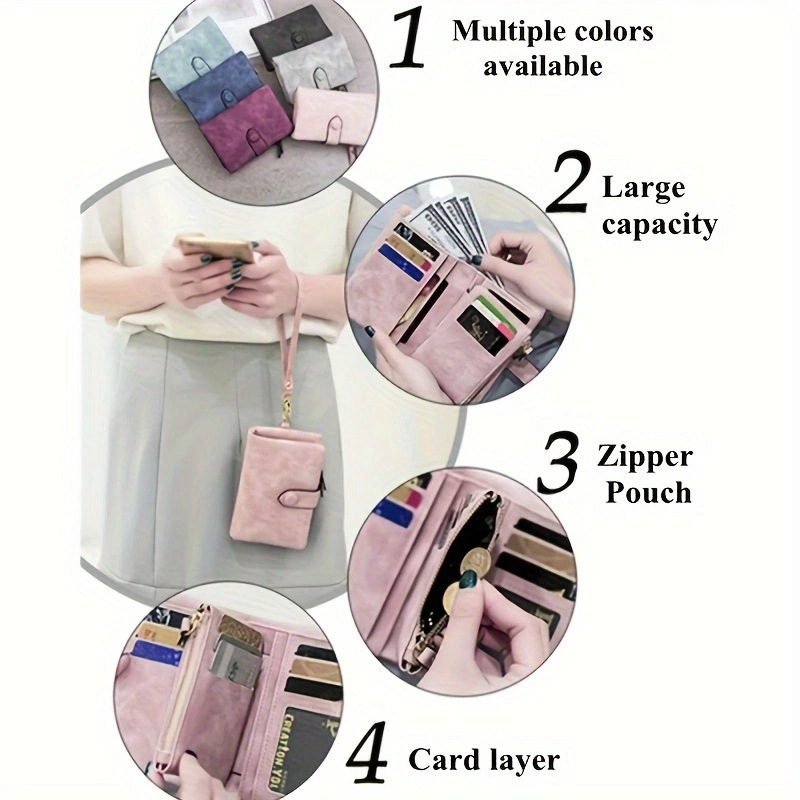 Matte Finish Women's Short Trifold Wallet, Cute Minimalist Style, Multi Card Holder Ladies Purse