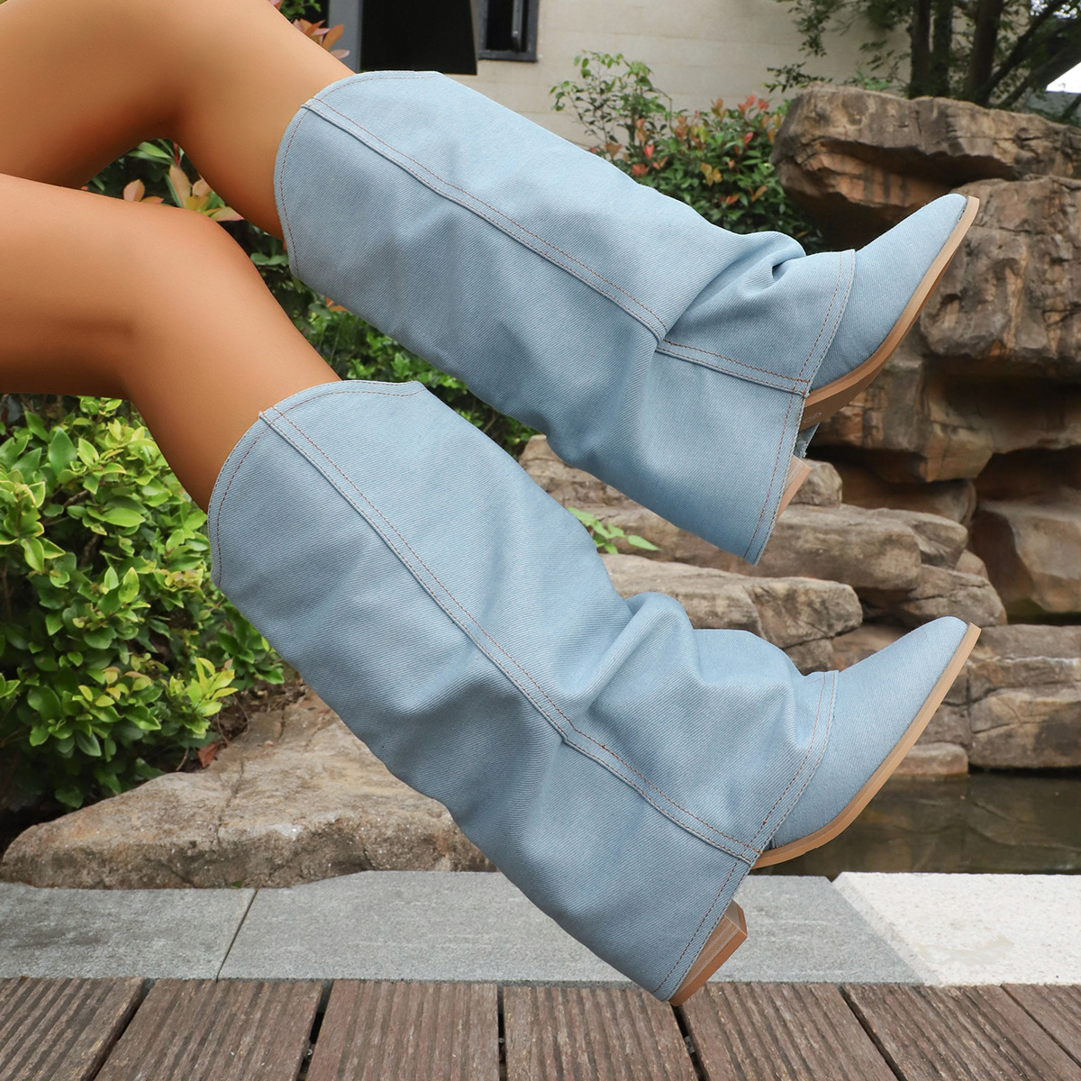 Retro Boot-cut Boots With Chunky High Heels
