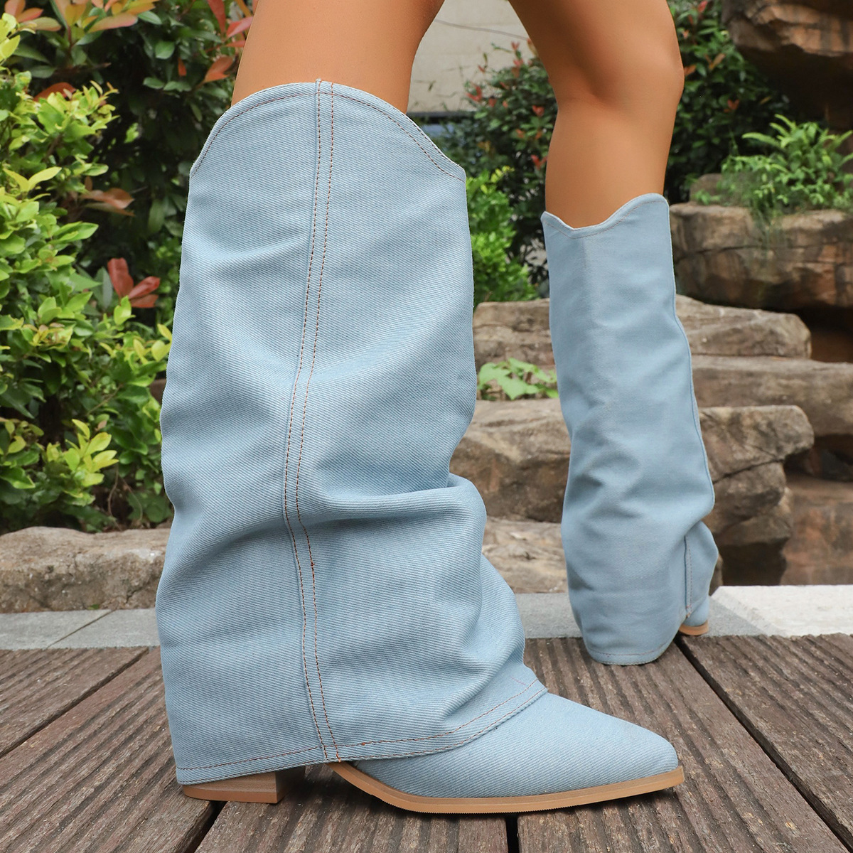 Retro Boot-cut Boots With Chunky High Heels