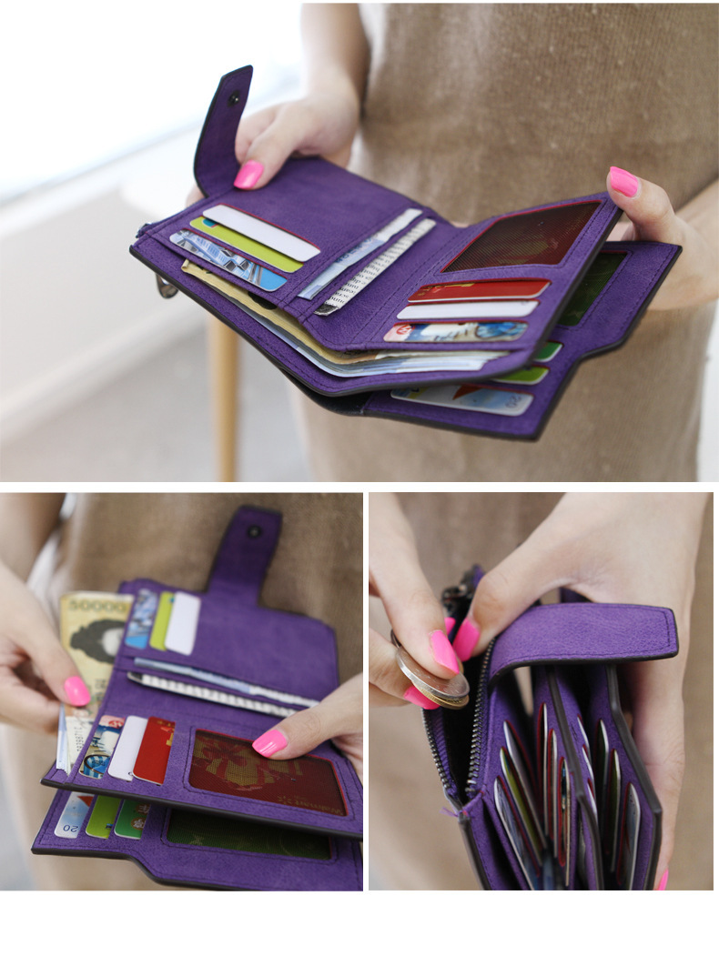 Vintage Snap Closure Matte Finish Women's Short Wallet, Multi Card Holder Zipper Purse, Portable Coin Pocket