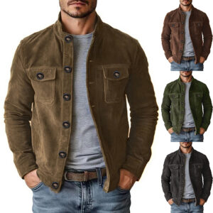 Vintage Single-breasted Jacket Men’s Casual Motorcycle Faux Suede Tops