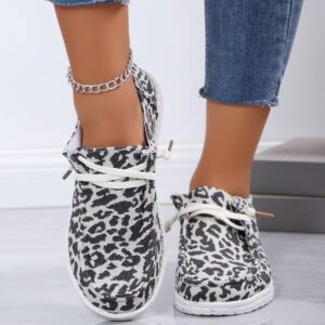 Flat Flyknit Casual Shoes Round Toe Large-Size Leopard-Print Pumps