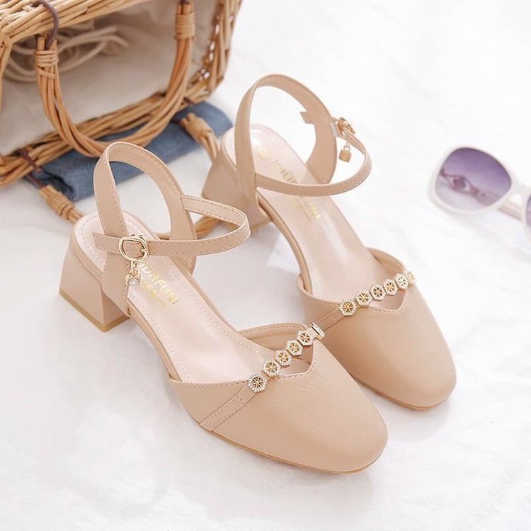 Mid-heel Fairy-style Slingback Soft Leather Square-toe Pumps