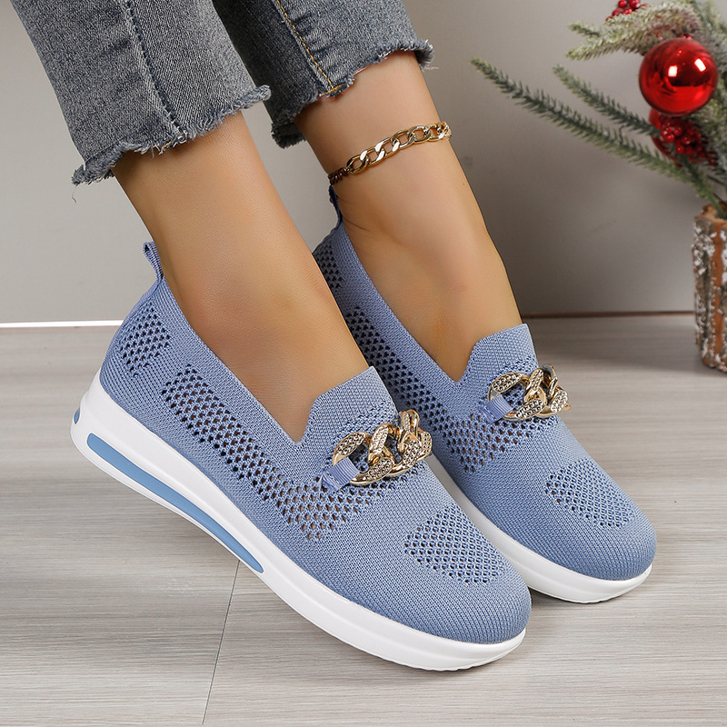 Breathable Hollowed-Out Upper Metal Chain Wedge Casual Shoes 43