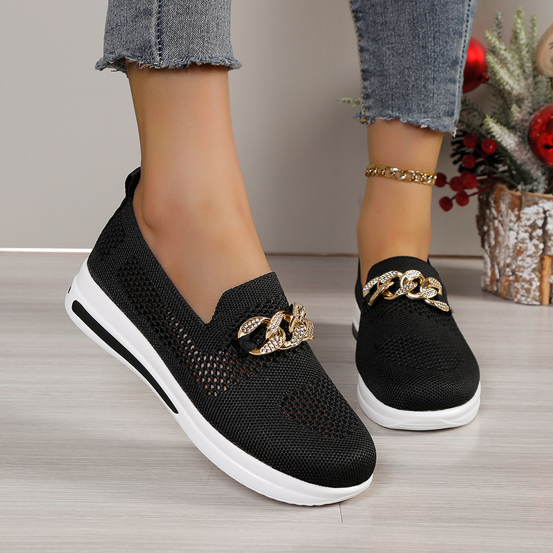 Breathable Hollowed-Out Upper Metal Chain Wedge Casual Shoes 43