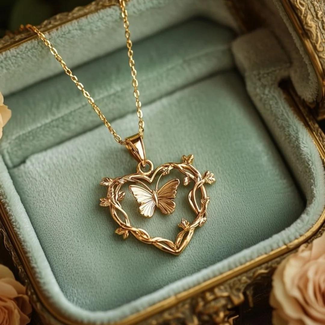 Forest Style Heart Shaped Butterfly Vine Necklace - Image 5