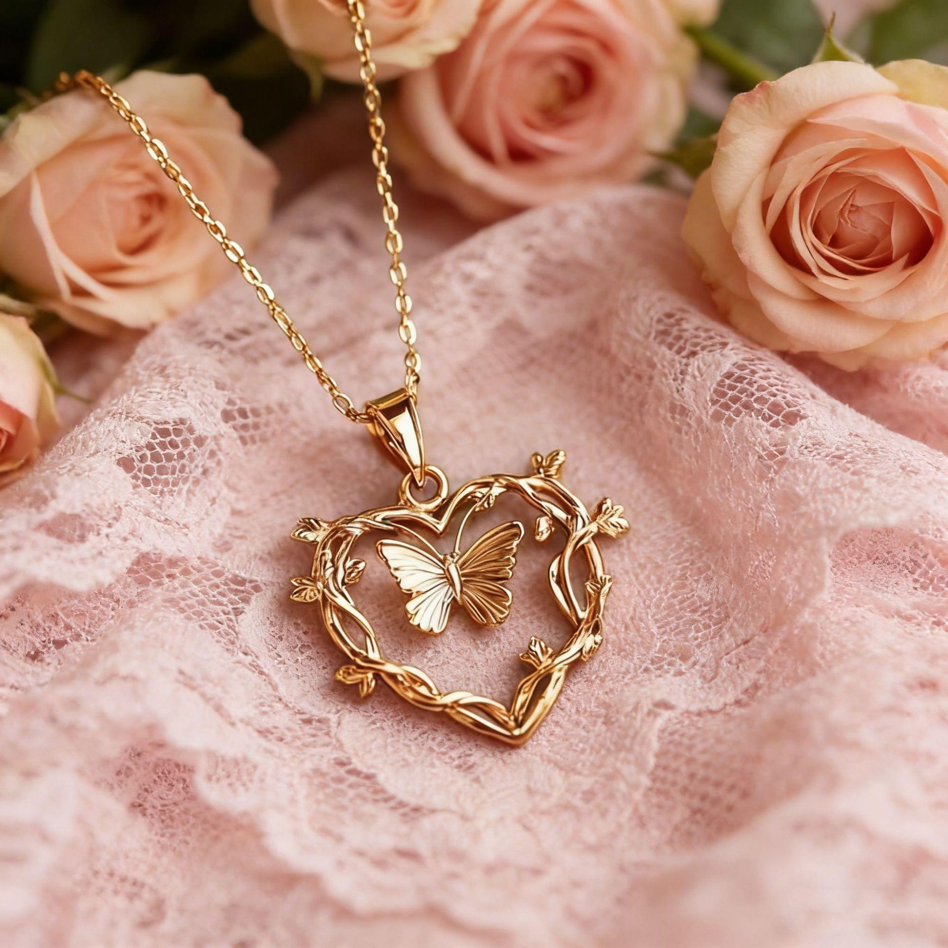 Forest Style Heart Shaped Butterfly Vine Necklace - Image 2