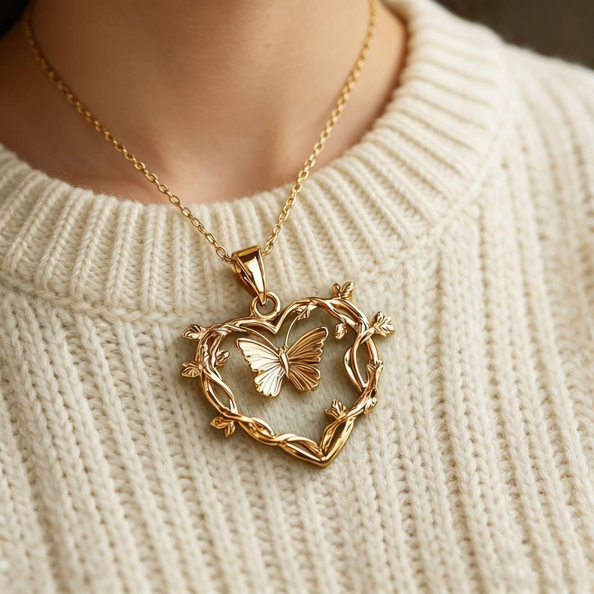 Forest Style Heart Shaped Butterfly Vine Necklace - Image 3