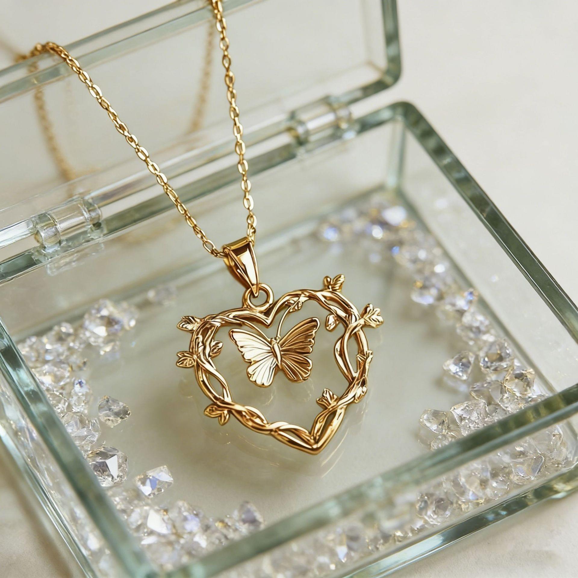 Forest Style Heart Shaped Butterfly Vine Necklace - Image 4